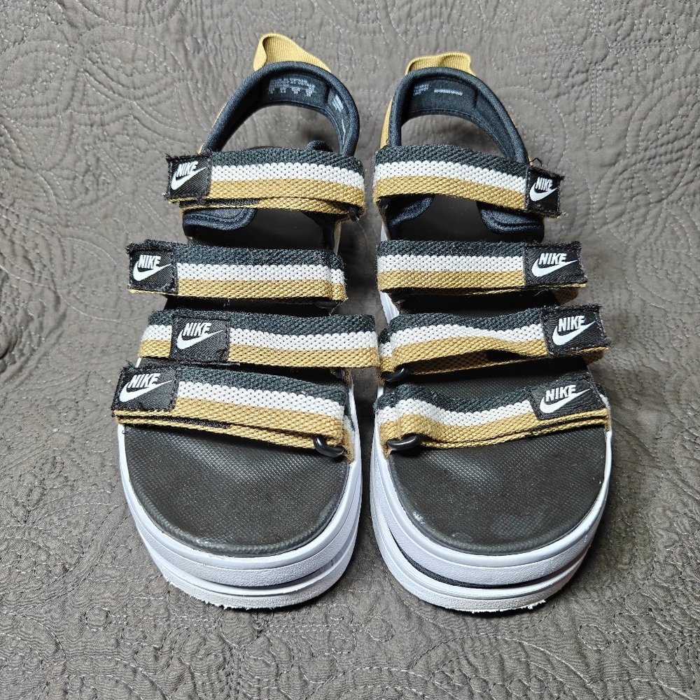 Nike Icon Classic Black Metallic Gold Platform Strappy Slip On Women’s Sandals 8 - Picture 2 of 8